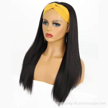 24 Inches Wholesale High Quality Heat Resistant Long Black Headband Wig Afro Wig Average Size Silky Straight Synthetic Wigs
